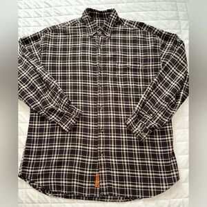 Oobe flannel button down plaid shirt. Brown and tan